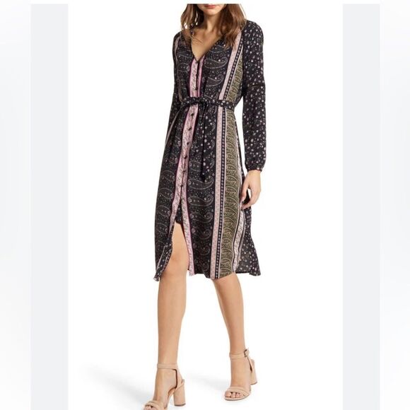 Cupcakes and Cashmere Nollie Stripe Long Sleeve Midi Dress Sz Small - Picture 1 of 16